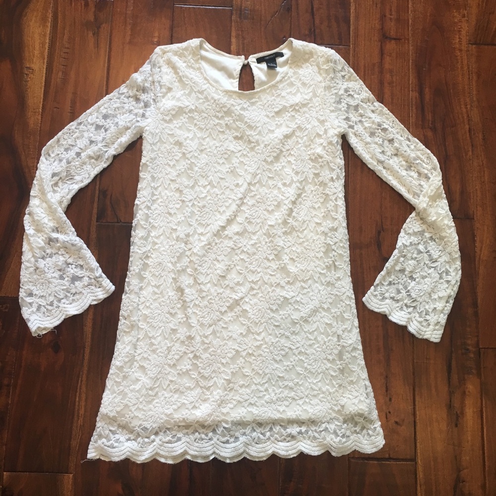 Forever 21 Cream Lace Bell Sleeve Dress